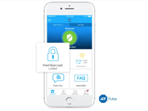 ADT pulse app showing door lock and alarm status