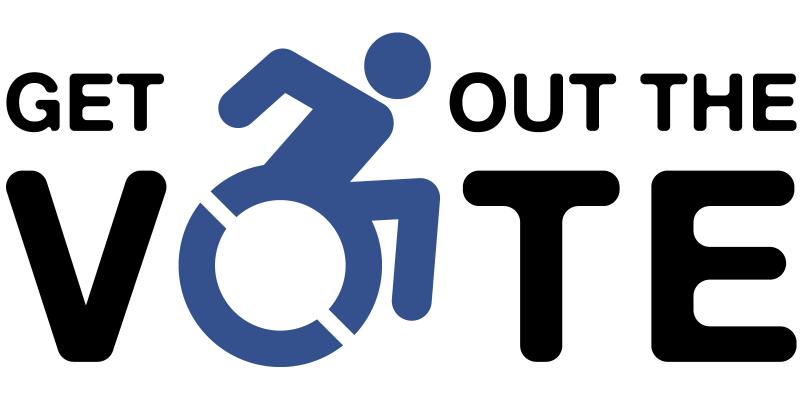 "Get Out the Vote" with the dynamic wheelchair accessibility symbol