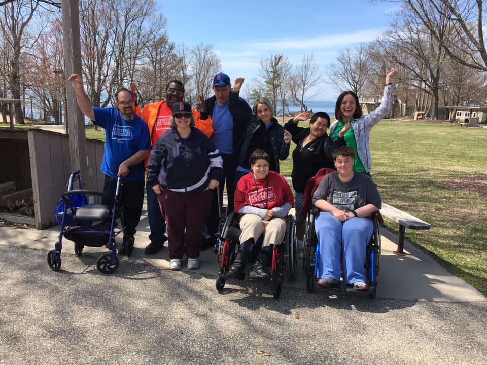 Paul with leadership retreat participants. Paul is on the far left with his walker.