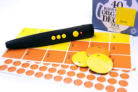 Pen friend RFID stickers showing large square stickers, small circles, and magnetic buttons