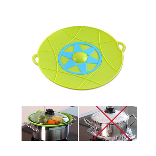 Green-Blue Silicone Spill Stopper Pot Pan Lid Multi-Function Kitchen Tool