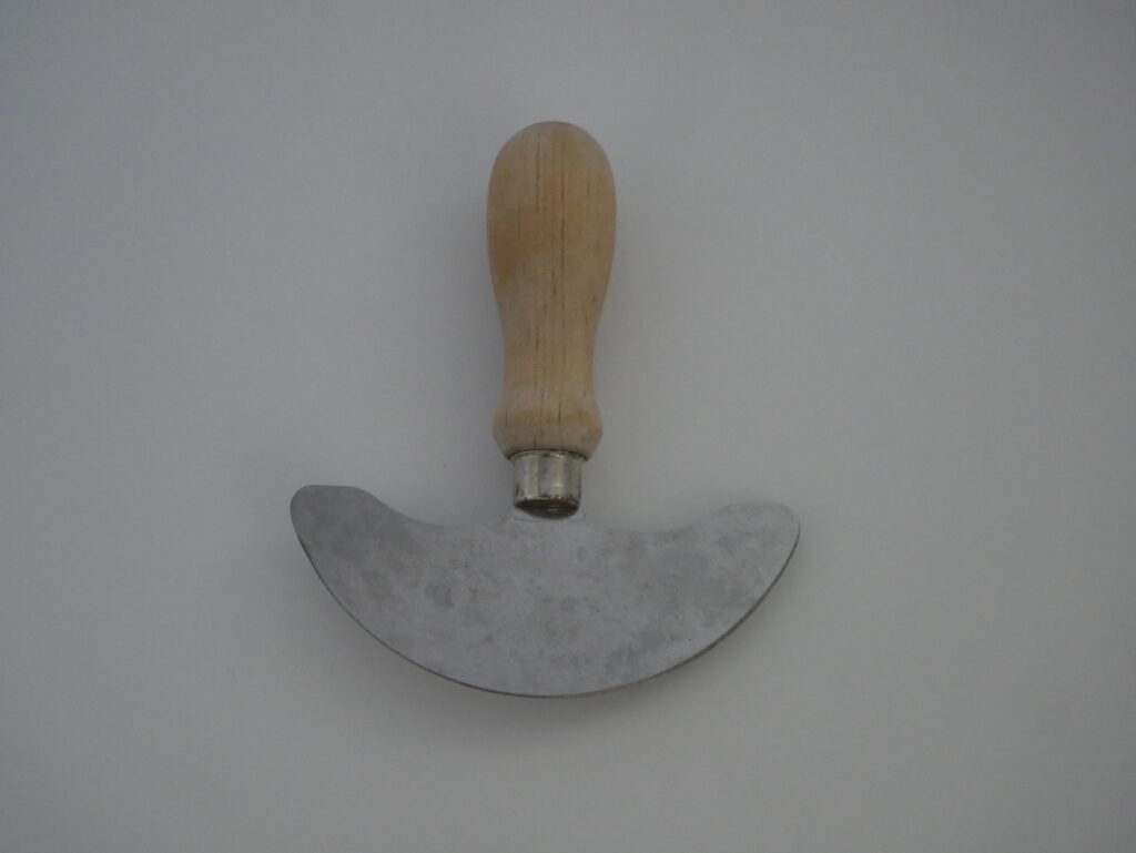 Brown - Silver Mezzaluna Rocker Knife/Chopper with Wooden Handle