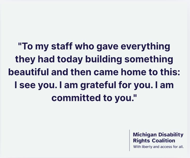 [image Description: text “To my staff who gave everything they had today building something beautiful and then came home to this: I see you. I am grateful for you. I am committed to you.” MDRC logo in corner. End image description.]